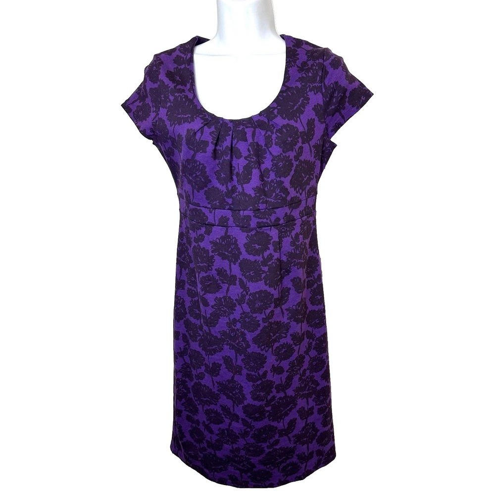 Boden Purple Floral Sheath Dress US 8 UK 12 Stretch Knit Career Work Dress